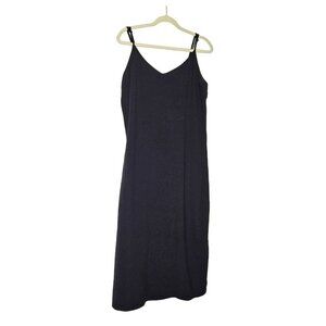 Studio B Bobeau Black Linen Side Slit Dress Midi Sleeveless Linen Blend Staple L